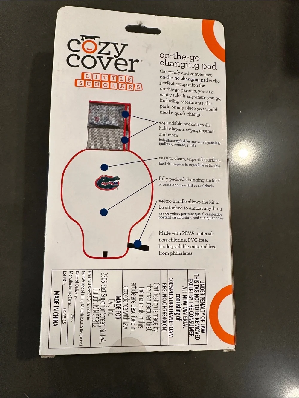 Cozy Cover Little Scholars Orange-Trim On-the-Go Changing Pad